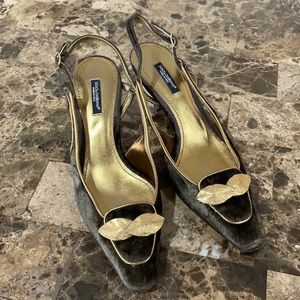 Dolce & Gabbana 2 inch Slingback Gold Velvet Heels